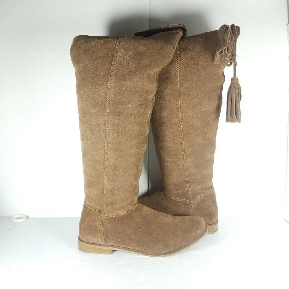 Rag & Co Women’s US 8,5? Brown Suede Side Zip Lace Over The Knee Riding Boots